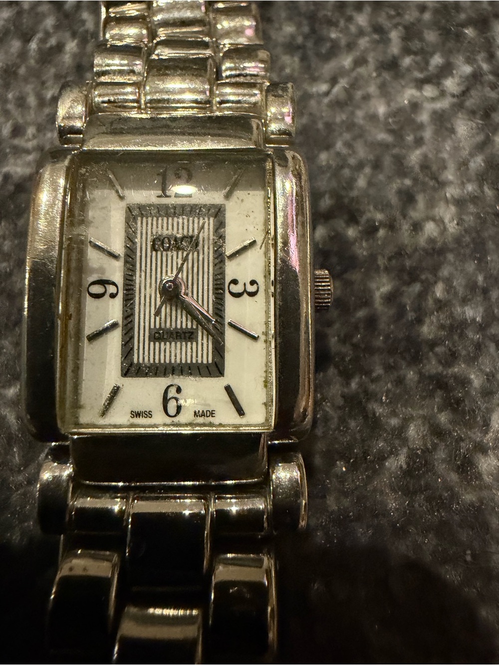 Coach Silver Tone Rectangular Link Bracelet Watch